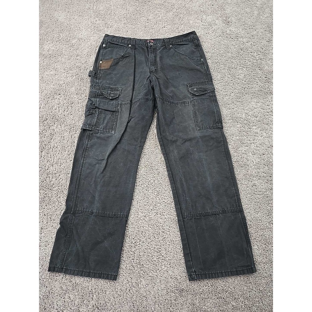 Wrangler Cargo Jeans Mens 38x32 Black Denim Straight Relaxed Riggs Workwear